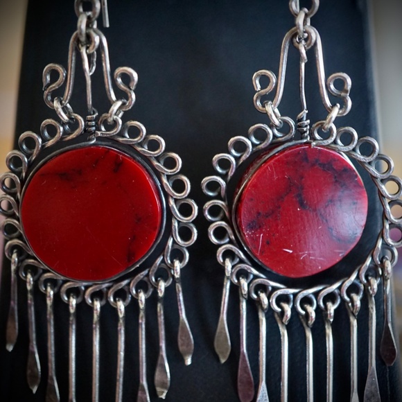 Vintage Mexican Silver Wire Earrings With Stone - Picture 7 of 7